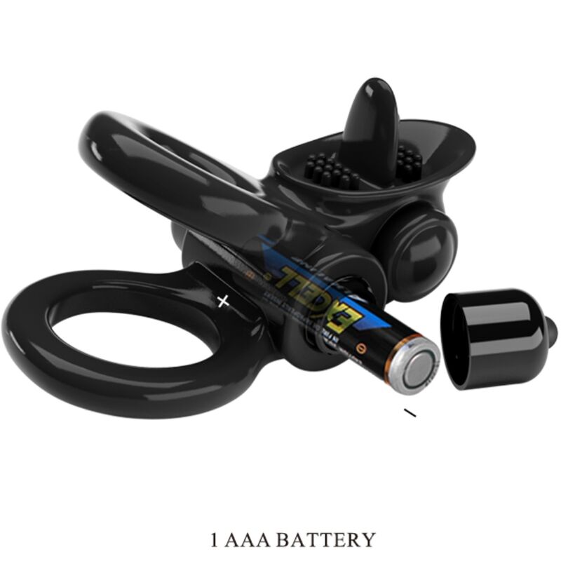 PRETTY LOVE - PASSIONATE RING DOUBLE VIBRATION RING + CLITORIS STIMULATOR BLACK