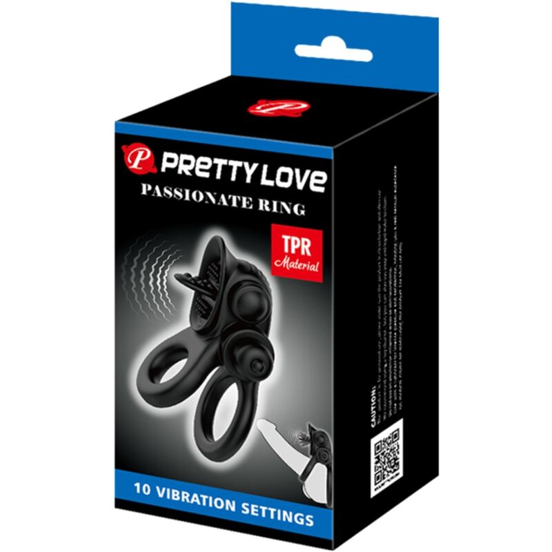 PRETTY LOVE - PASSIONATE RING DOUBLE VIBRATION RING + CLITORIS STIMULATOR BLACK
