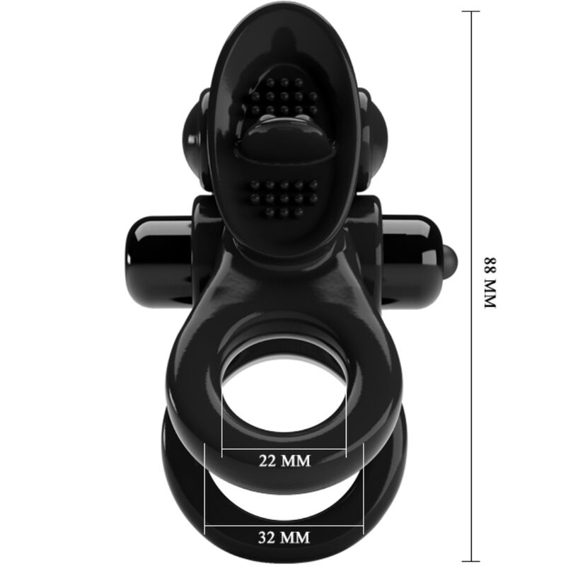 PRETTY LOVE - PASSIONATE RING DOUBLE VIBRATION RING + CLITORIS STIMULATOR BLACK