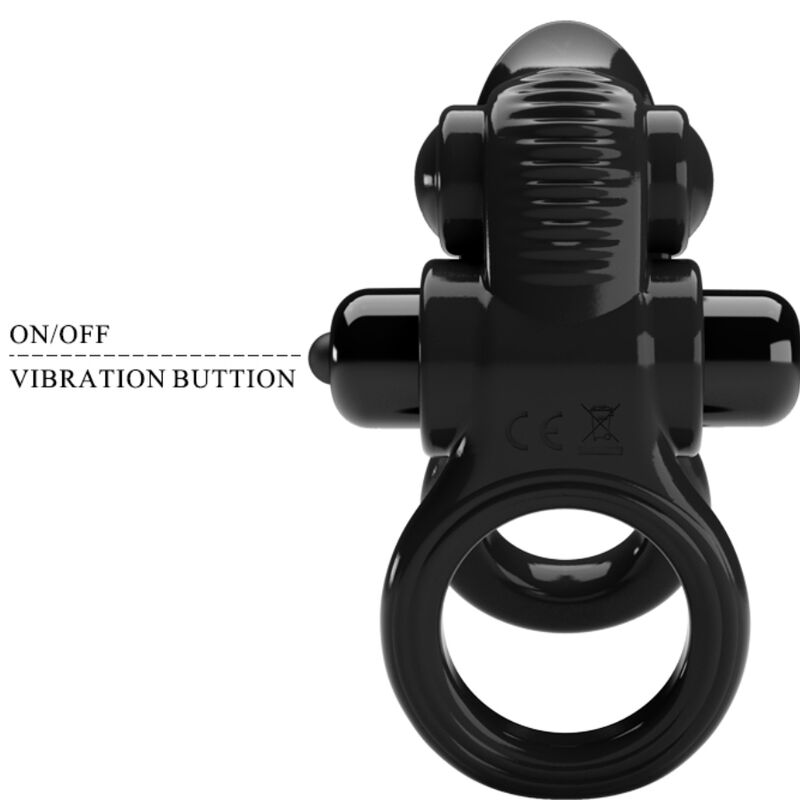 PRETTY LOVE - PASSIONATE RING DOUBLE VIBRATION RING + CLITORIS STIMULATOR BLACK