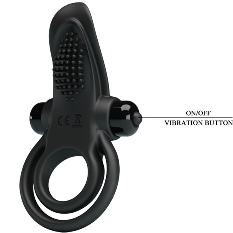 PRETTY LOVE - DOUBLE VIBRATION RING + CLITORIS STIMULATOR 10 VIBRATIONS BLACK