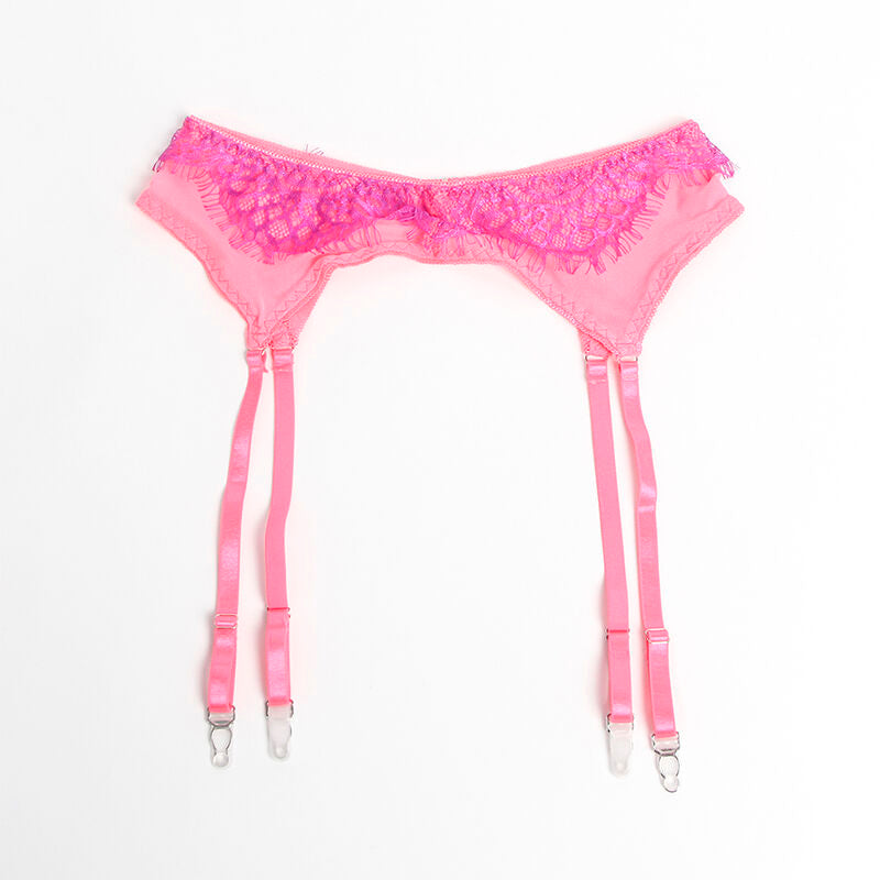 SUBBLIME - 955366 BH-SET MIT SPITZE UND STRUMPFBAND ROSA UND LILA L/XL