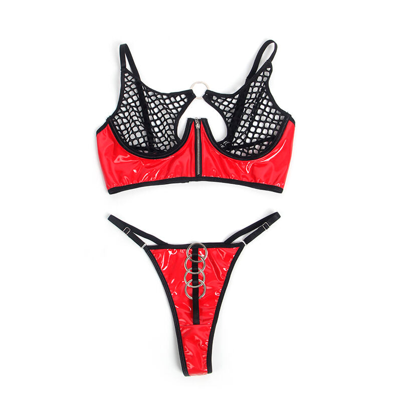 SUBBLIME - 955540 ROTES LACKLEDER-NETZ-ZIPPER-BH-SET L/XL
