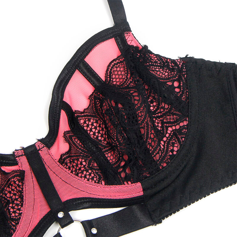 SUBBLIME - 955571 ROSA LACKLEDER MESH ZIPPER BH-SET S/M