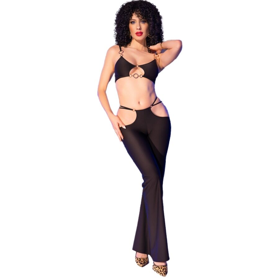 CHILIROSE - CR 4851 SCHWARZES TOP UND LEGGINGS-SET MIT GOLDENEN ACCESSOIRES