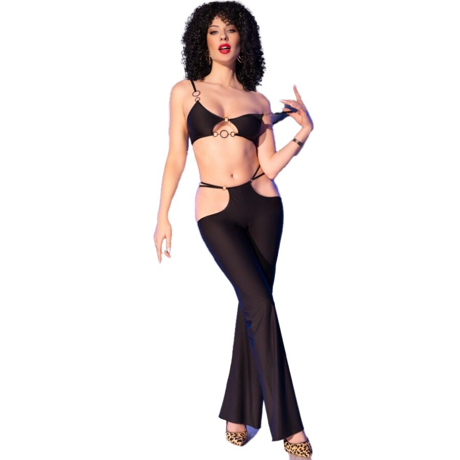 CHILIROSE - CR 4851 SCHWARZES TOP UND LEGGINGS-SET MIT GOLDENEN ACCESSOIRES