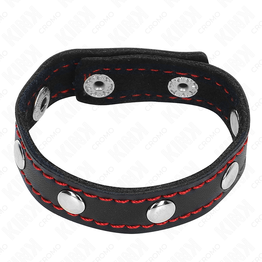 KINK - PENISRING AUS LEDER MIT DRUCKVERSCHLUSS ROT FUTTER 21 X 1,5 CM
