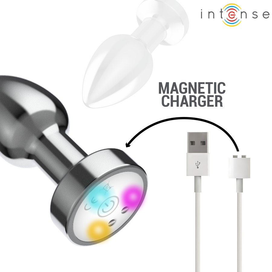 INTENSE - VIBRIERENDER ANALPLUG AUS METALL MIT LED-LEUCHTEN UND FERNBEDIENUNG - GRÖSSE