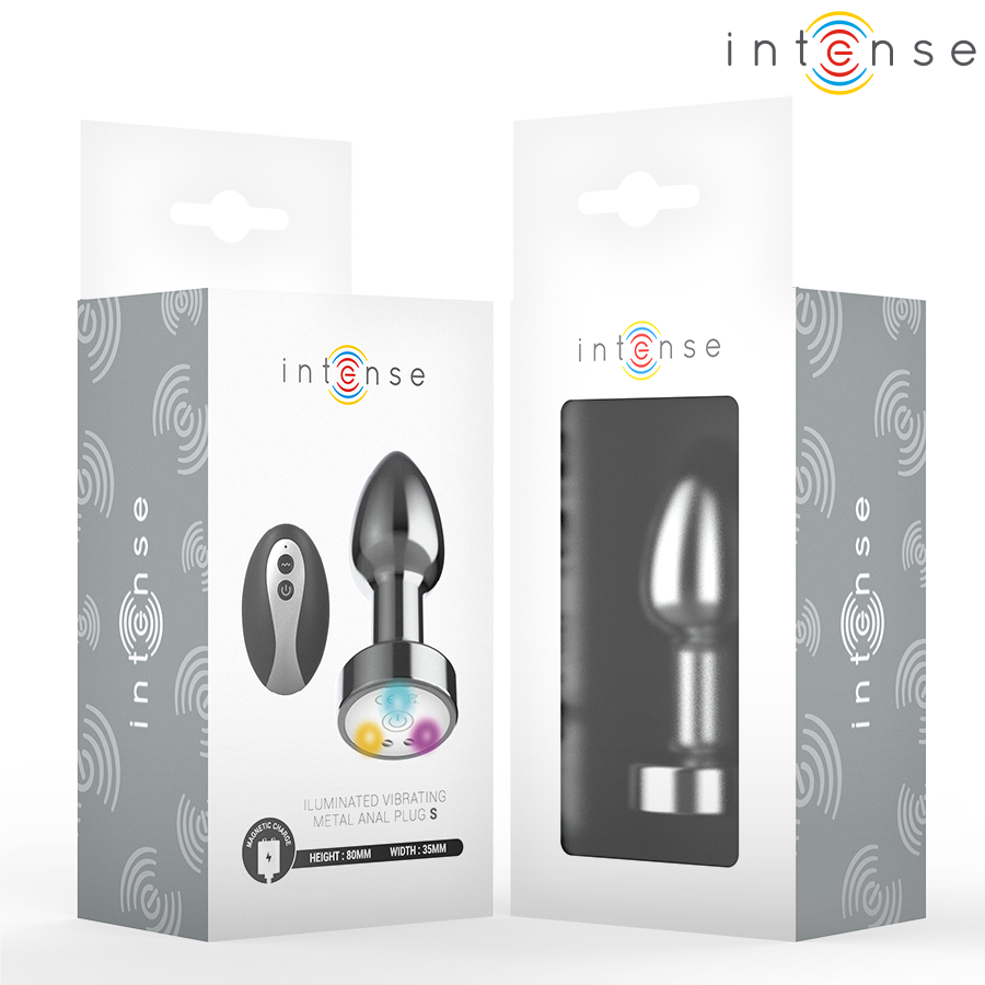 INTENSE - VIBRIERENDER ANALPLUG AUS METALL MIT LED-LEUCHTEN UND FERNBEDIENUNG - GRÖSSE