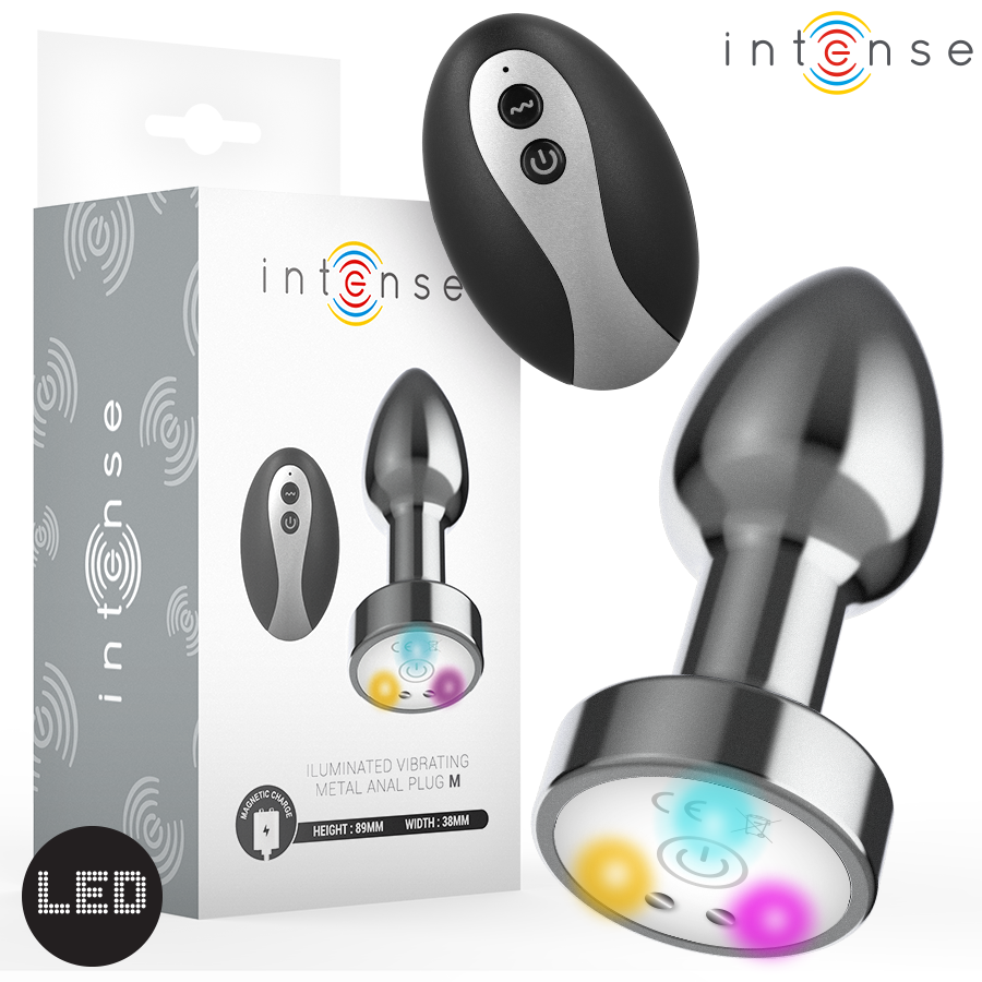 INTENSE - VIBRIERENDER ANALPLUG AUS METALL MIT LED-LEUCHTEN UND FERNBEDIENUNG - GRÖSSE