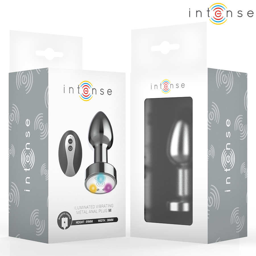 INTENSE - VIBRIERENDER ANALPLUG AUS METALL MIT LED-LEUCHTEN UND FERNBEDIENUNG - GRÖSSE