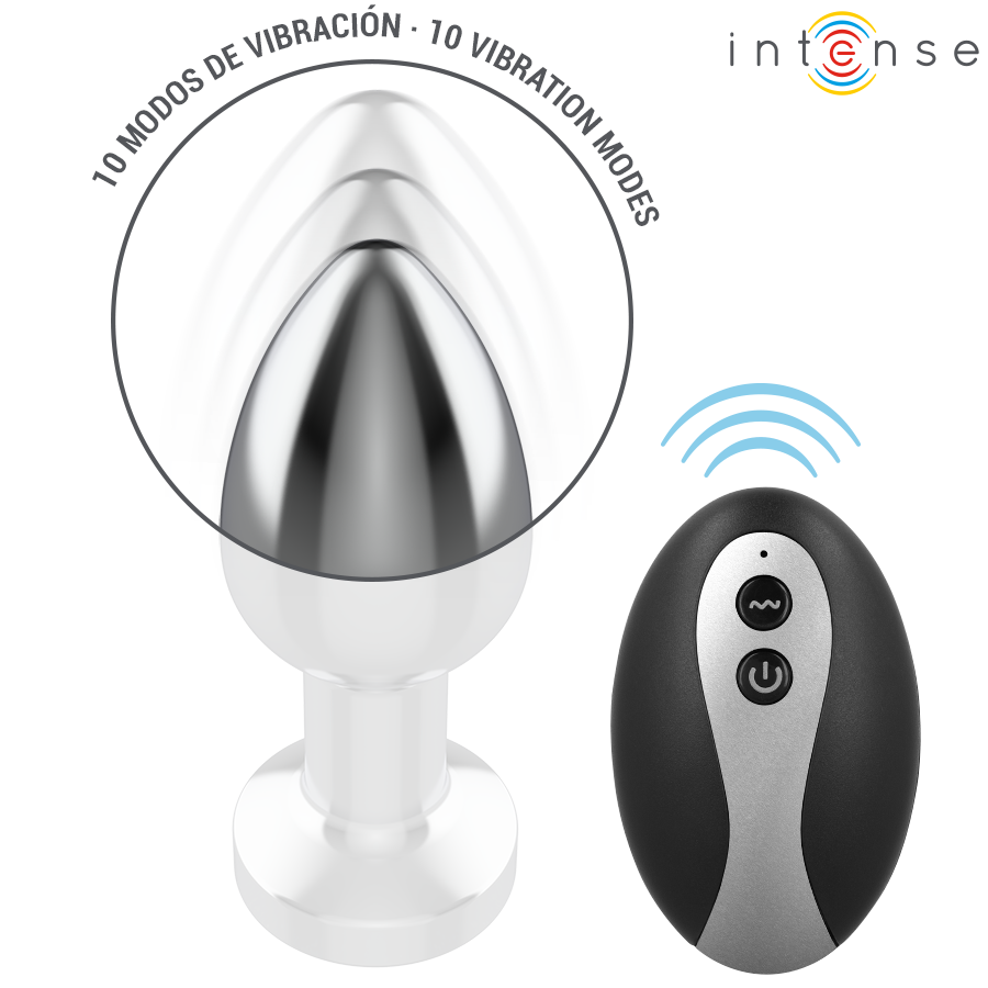 INTENSE - VIBRIERENDER ANALPLUG AUS METALL MIT LED-LEUCHTEN UND FERNBEDIENUNG - GRÖSSE