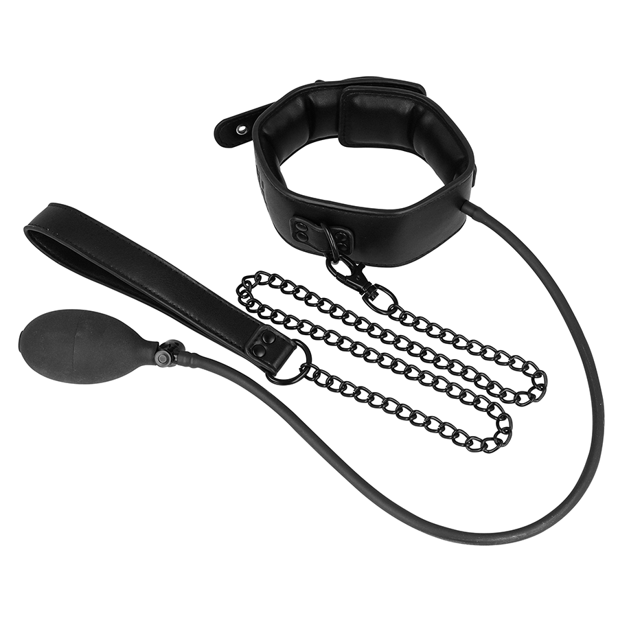FETISH SUBMISSIVE BONDAGE - AUFBLASBARES WÜRGEHALSBAND MIT KETTE