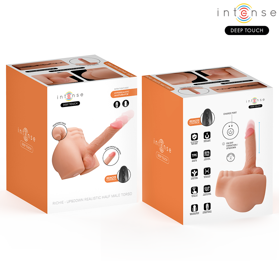 INTENSE DEEP TOUCH - RICHIE-TORSO MIT ANUS UND REALISTISCHEM DILDO MIT DRUCK- UND VIBRATIONSMÖGLICHKEITEN, FERNBEDIENUNG, 4,7 KG