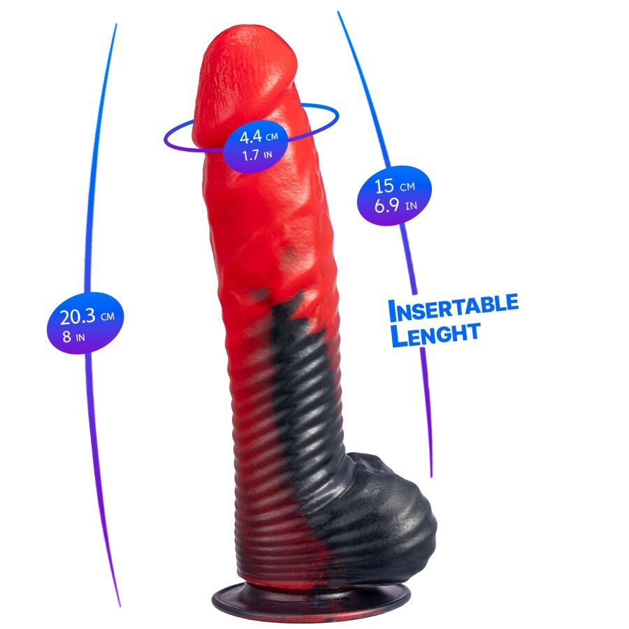 SILEXD - DEVIL TEUFELSDILDO FANTASIE FLÜSSIGSILIKON THERMOREAKTIV ROT SCHWARZ 20,3 CM