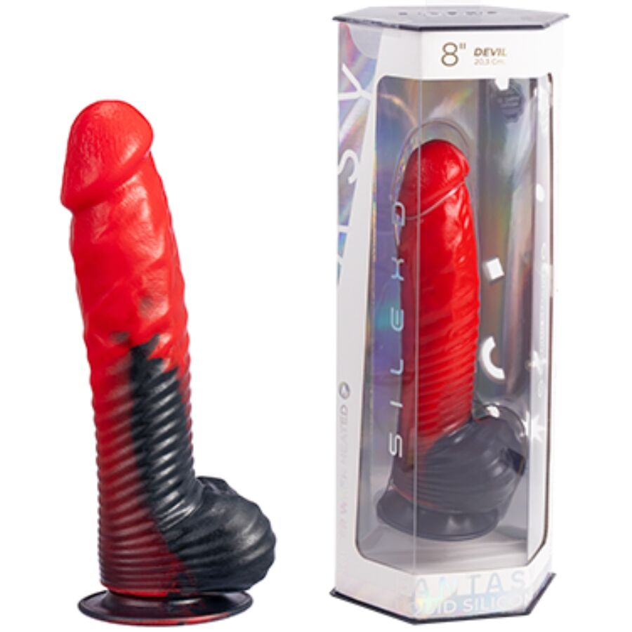 SILEXD - DEVIL TEUFELSDILDO FANTASIE FLÜSSIGSILIKON THERMOREAKTIV ROT SCHWARZ 20,3 CM