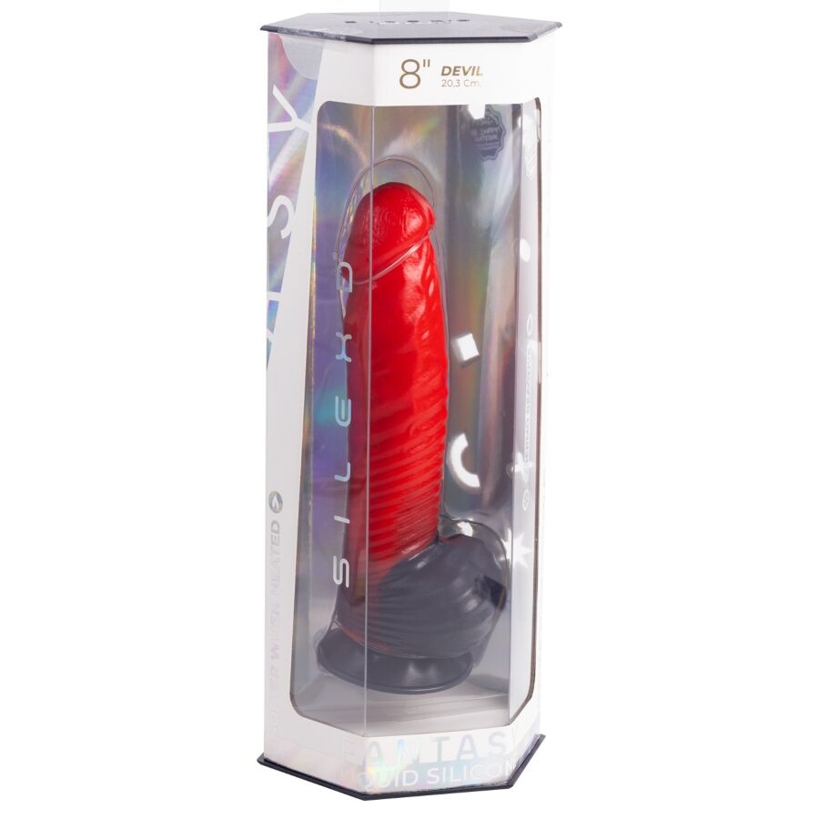 SILEXD - DEVIL TEUFELSDILDO FANTASIE FLÜSSIGSILIKON THERMOREAKTIV ROT SCHWARZ 20,3 CM