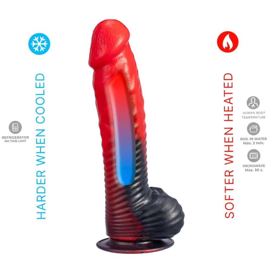 SILEXD - DEVIL TEUFELSDILDO FANTASIE FLÜSSIGSILIKON THERMOREAKTIV ROT SCHWARZ 20,3 CM