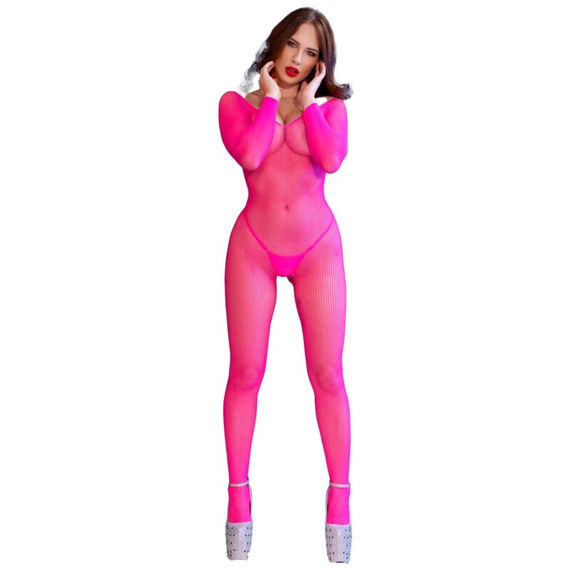 CHILIROSE - CR 4894 NEON PINK MESH BODYSTOCKING