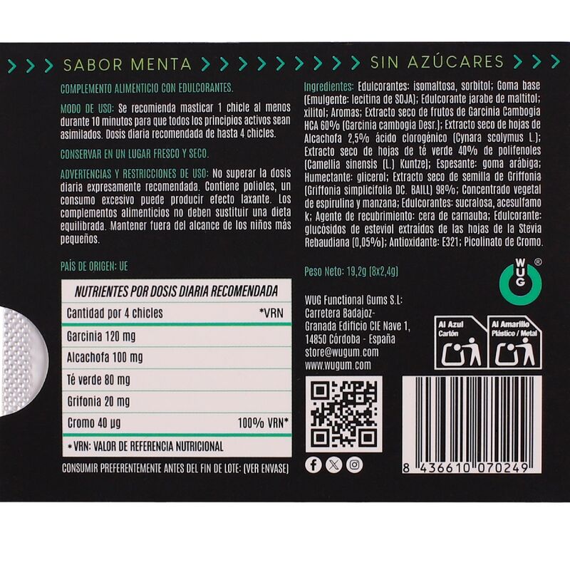 WUG DIET – ZUCKERFREIE, FUNKTIONELLE MINZE-KAUFSÄULCHEN, 8 STÜCK
