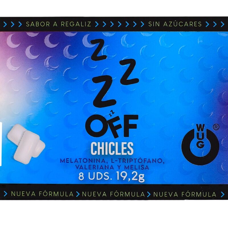 WUG OFF – Funktionelles Melatonin & Baldrian-Lakritz-Kaugummi, 8 Stück