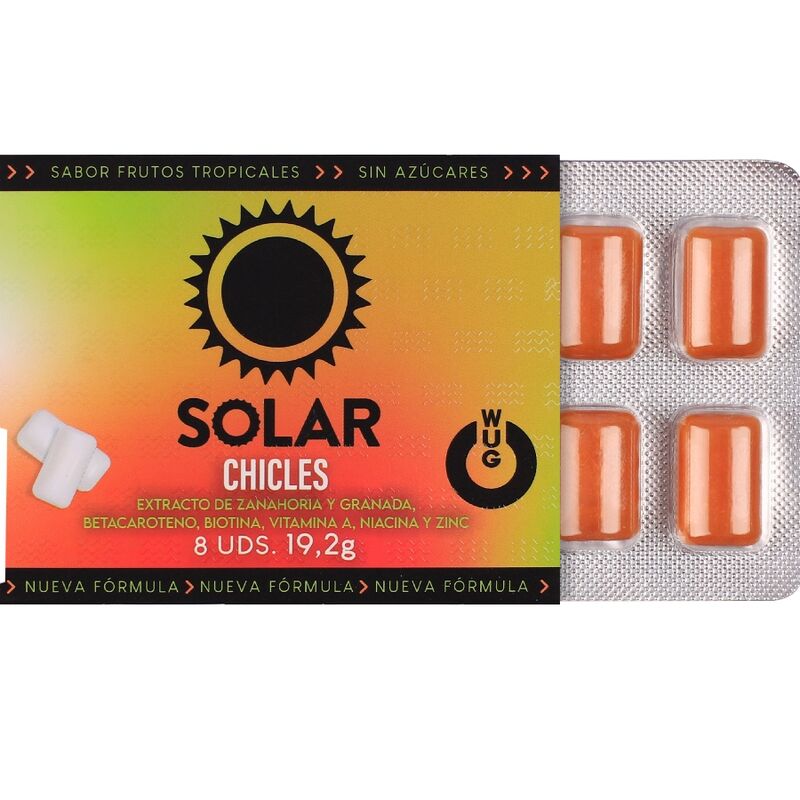 WUG SOLAR – Funktionelles Vitamin- und Zink-Kaugummi mit tropischem Fruchtgeschmack, 8 Stück pro Blisterpackung