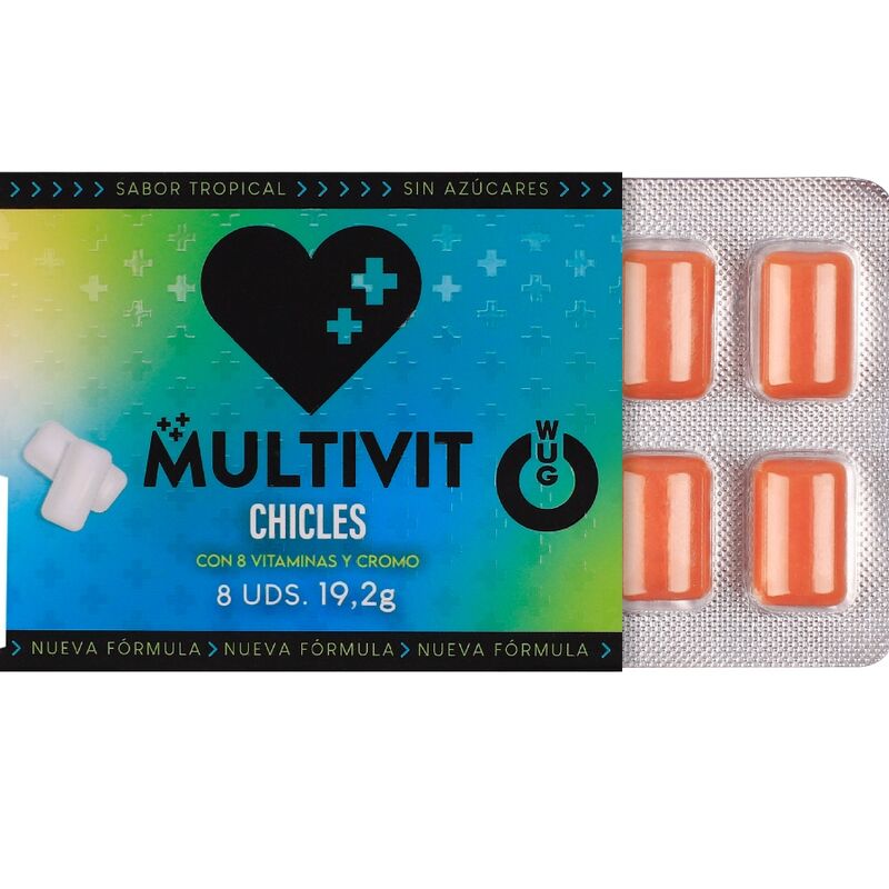 WUG MULTIVIT – Funktionelles Multivitamin-Kaugummi mit tropischem Geschmack, 8 Stück pro Blisterpackung
