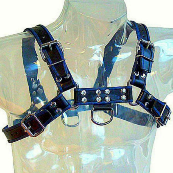LEATHER BODY - BLUE-BLACK LEATHER HARNESS CHEST BULLDOG