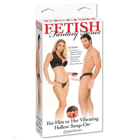 FETISH FANTASY SERIES - HOLLOW VIBRATOR HARNESS FOR HIM AND HER, NATURAL, 14 CM