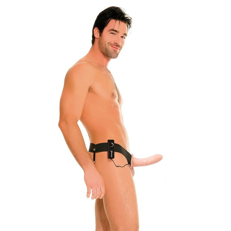FETISH FANTASY SERIES - HOLLOW VIBRATOR HARNESS FOR HIM AND HER, NATURAL, 14 CM