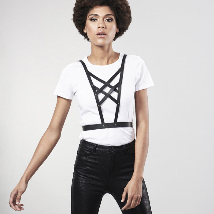 BIJOUX - INDISCRETS MAZE CROSSED CUTOUT HARNESS BLACK