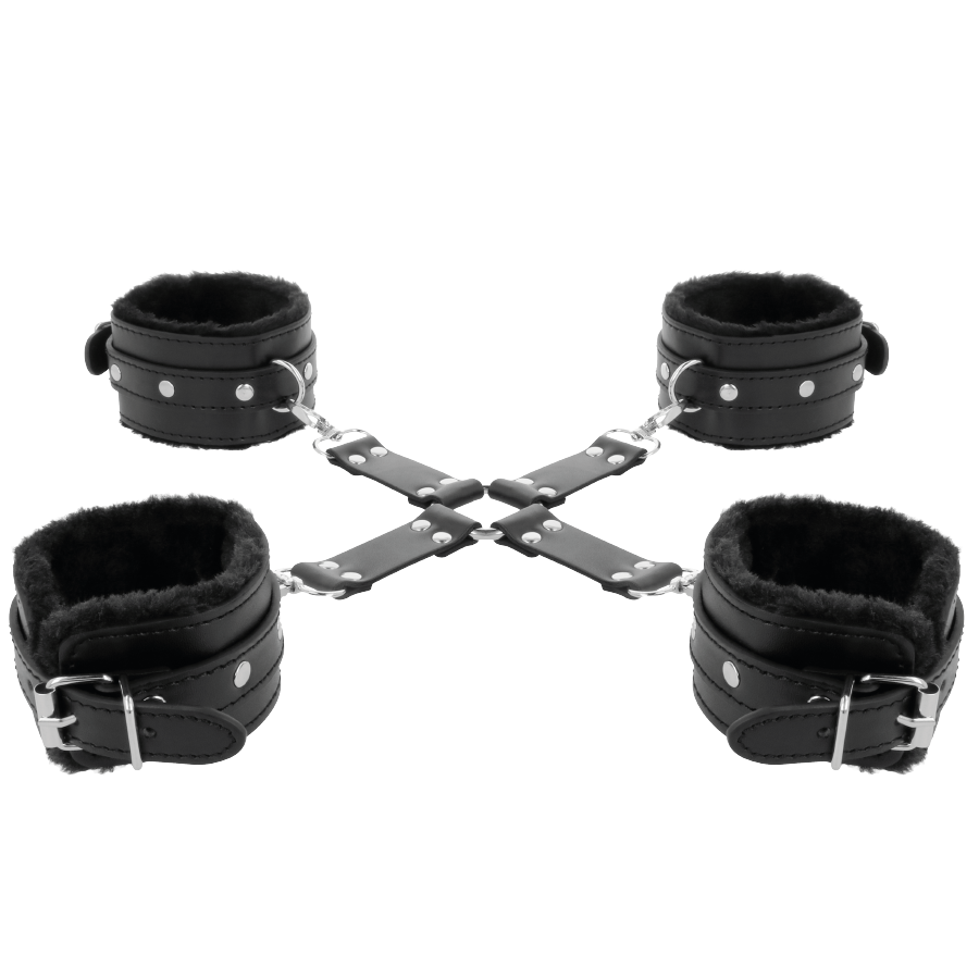 DARKNESS - LEATHER HANDCUFFS FOR FEET AND HANDS BLACK