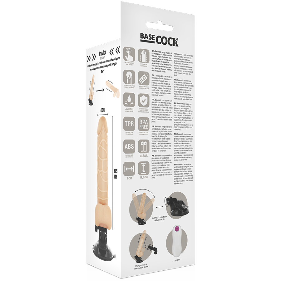 BASECOCK - REALISTISCHER VIBRATOR MIT FERNBEDIENUNG SCHWARZ MIT HODEN 19.5 CM -O- 4 CM