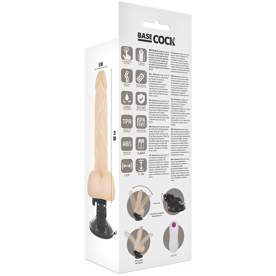 BASECOCK - ARTIKULIERBARER VIBRATOR MIT FERNBEDIENUNG SCHWARZ 21 CM -O- 5 CM