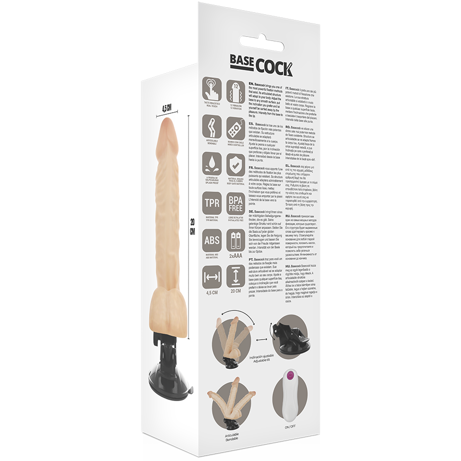BASECOCK - ARTIKULIERBARER VIBRATOR MIT FERNBEDIENUNG SCHWARZ 20 CM -O- 4.5 CM