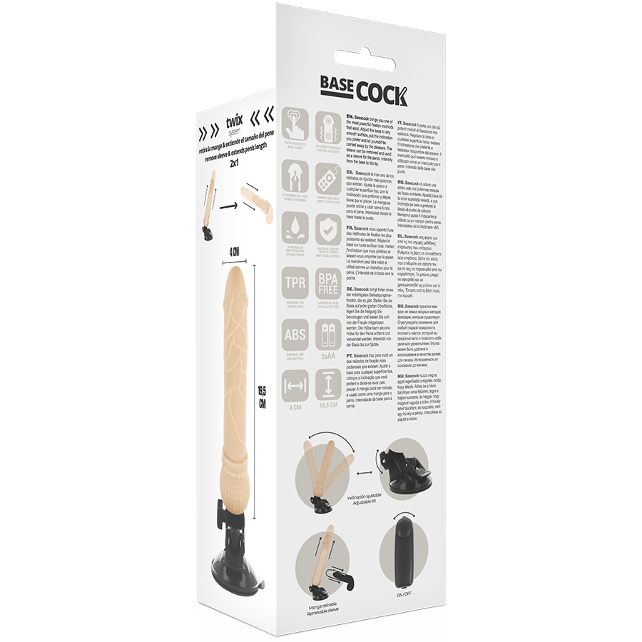 BASECOCK - REALISTISCHER VIBRATOR MIT FERNBEDIENUNG SCHWARZ 19.5 CM -O- 4 CM