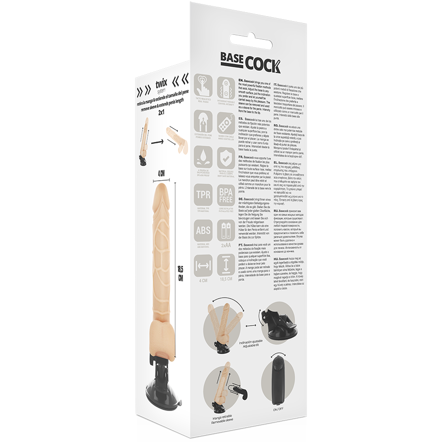 BASECOCK - REALISTISCHER VIBRATOR MIT FERNBEDIENUNG SCHWARZ 18.5 CM -O- 4CM