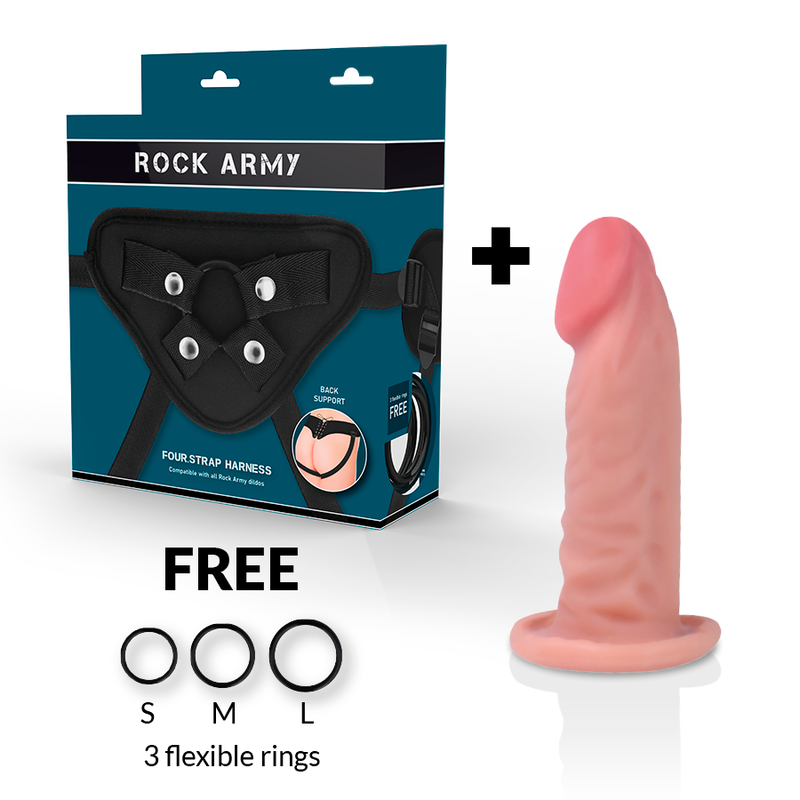 ROCKARMY - STRAP + DUAL DENSITY TIGER REALISTIC DILDO 14 CM -O- 4.46 CM